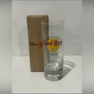 Hard Rock Cafe Cancun Logo Shot Glass with Red and Yellow Accents